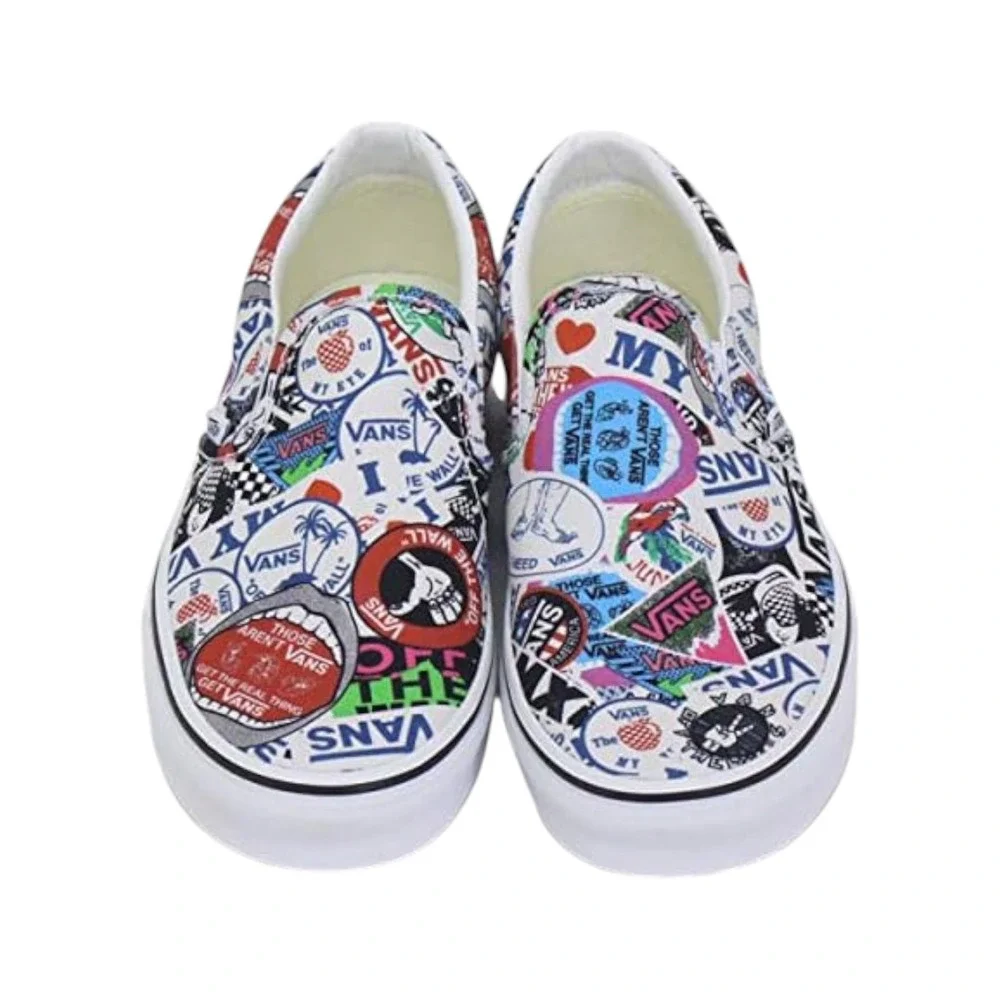 Vans Men's Classic Slip On Label Mix Canvas Shoes Black True White VN0A4BV3V9A